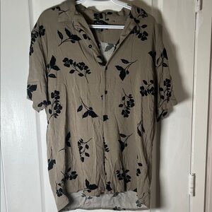 Casual Tan Floral Button Down Shirt